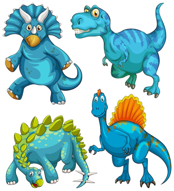 Set of blue dinosaur cartoon character