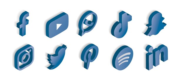 Set of blue glossy social media icons