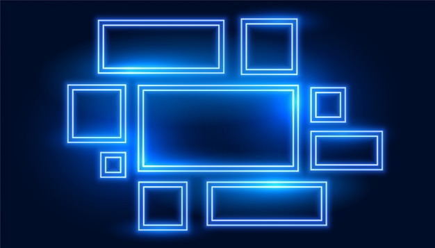 많은 크기의 블루 네온 프레임 세트