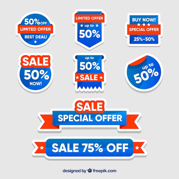 Free vector set of blue sale sticker