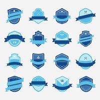 Vettore gratuito set di icona scudo blu impreziosito con i vettori banner