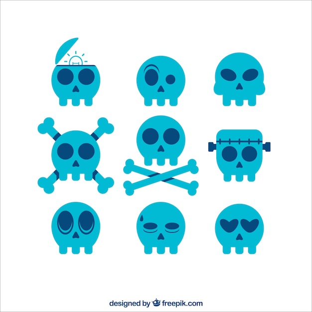 Set of blue skulls