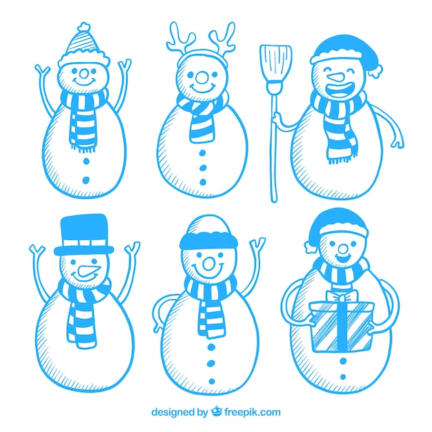 Vettore gratuito set di disegni blu pupazzo di neve