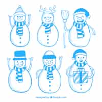 Free vector set of blue snowman drawings