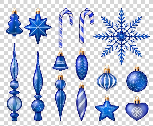 고립 된 크리스마스 트리 장식 파란색과 흰색 장난감 세트