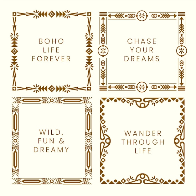 Free vector set of boho frames in flat design