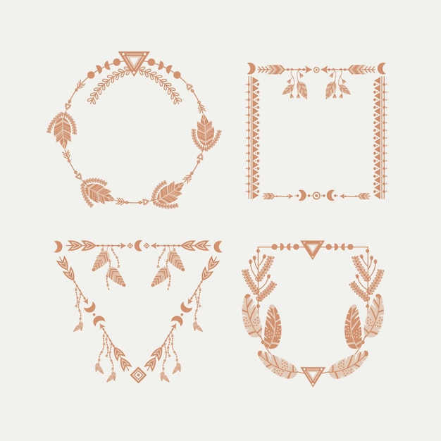 Free vector set of boho frames in hand drawn style