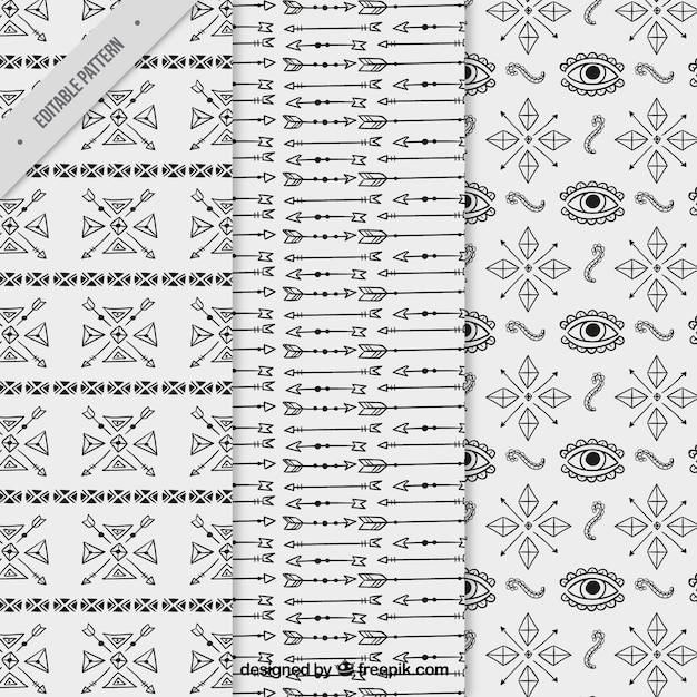 Free Vector set of boho patterns with hand-drawn arrows and ornaments