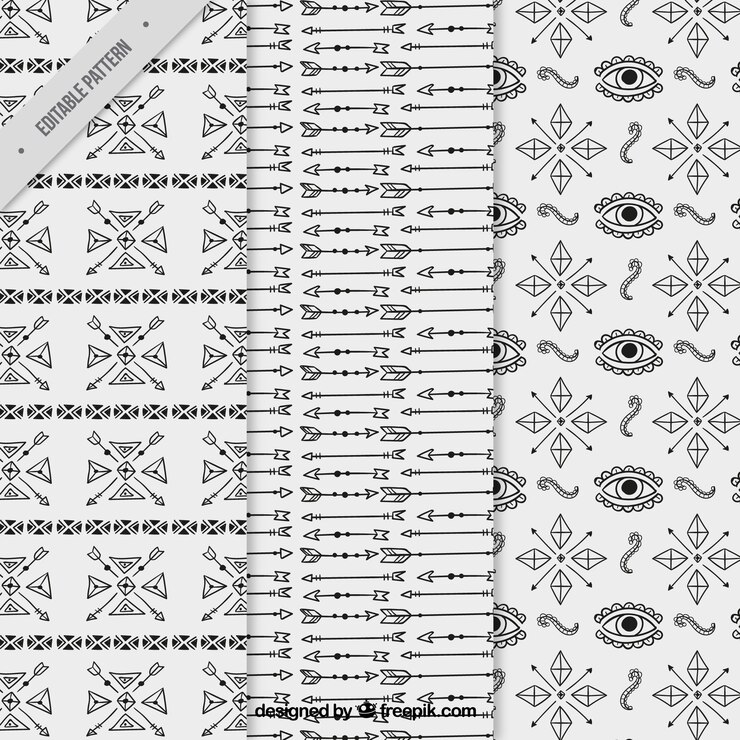 Free Vector set of boho patterns with hand-drawn arrows and ornaments