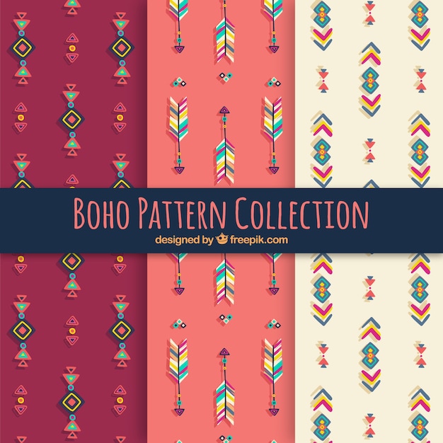 Set of boho patterns with hippie elements