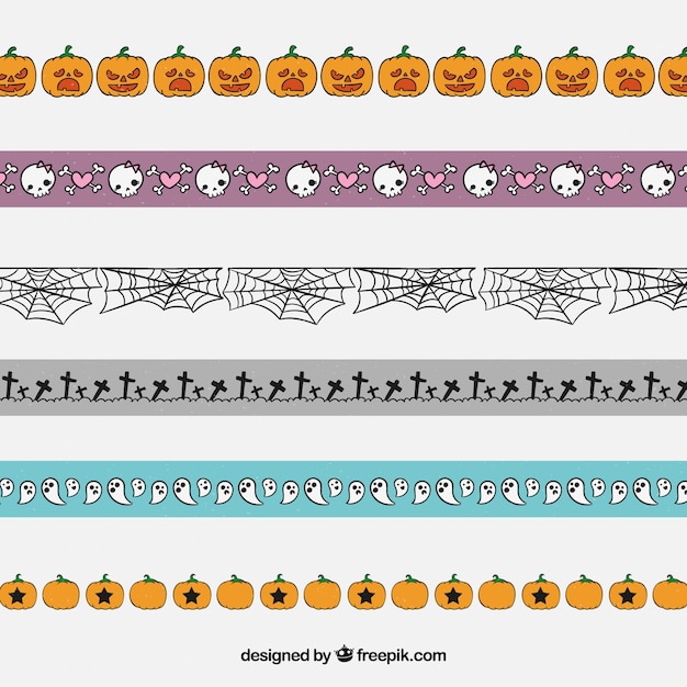 Free vector set of borders with halloween elements