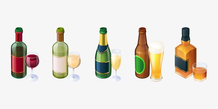 Free Vector set bottles and glasses red and white wine beer