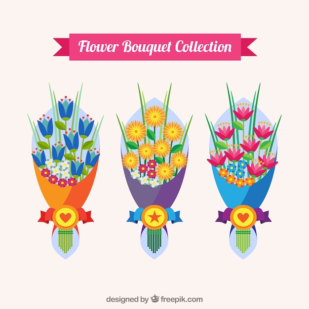 Free vector set of bouquets in flat design