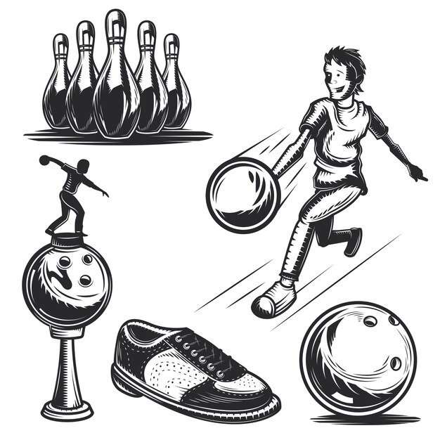 Set of bowling elements for creating your own badges, logos, labels, posters etc.