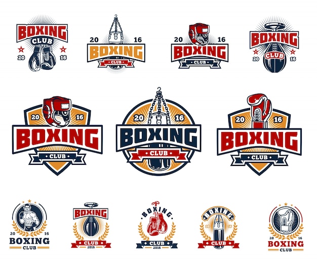 Free vector set boxing badges, stickers isolated on white.