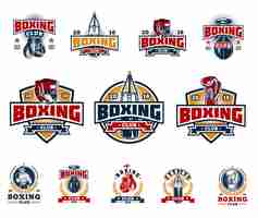 Free vector set boxing badges, stickers isolated on white.