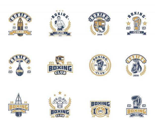 Free vector set boxing badges, stickers isolated on white.