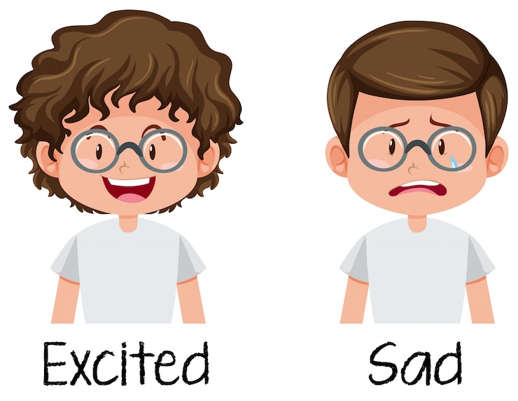 Free Vector set of boy excited and sad