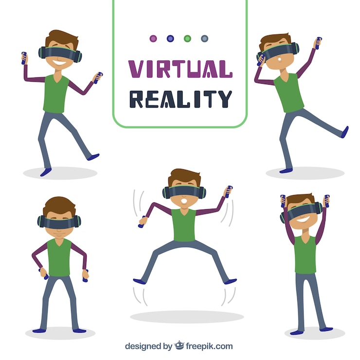 Free Vector set of boy having fun with virtual reality glasses