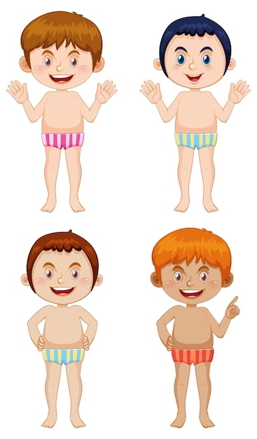 Free vector set of boy wearing swimming suit
