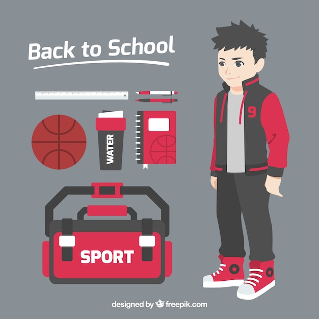 Set of boy with school elements