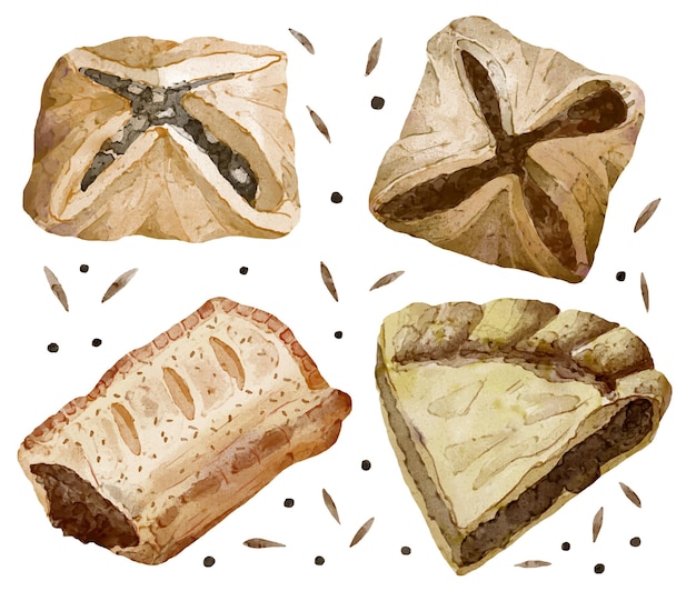 Free vector set of bread and bakery products items for coffee shop elements and bakery showcase