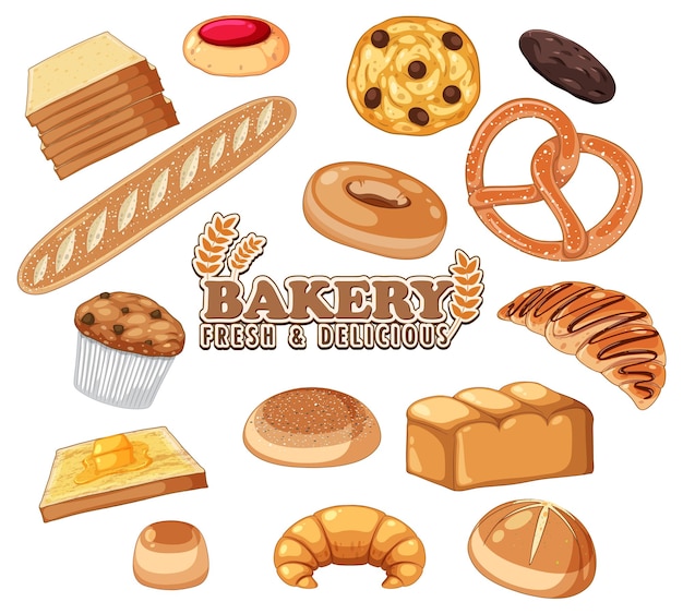Free vector set of bread and pastry bakery products