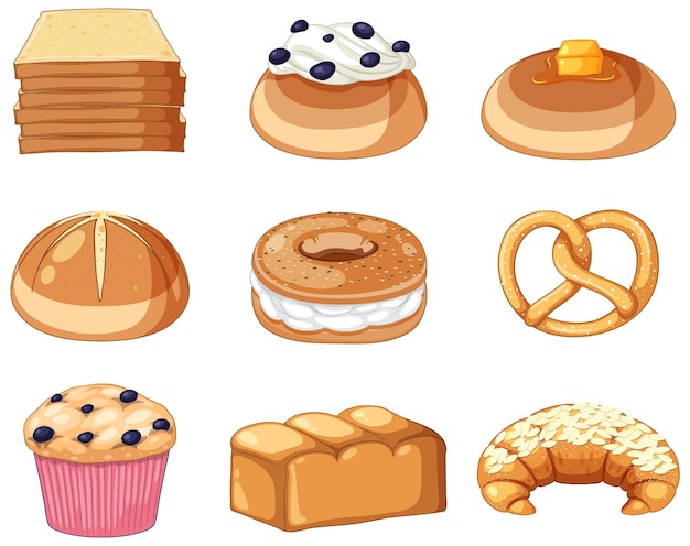 Free vector set of bread and pastry bakery products