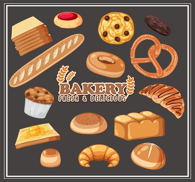 Free vector set of bread and pastry bakery products