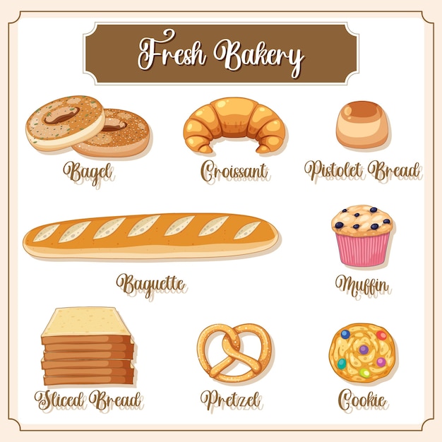 Set of bread and pastry bakery products