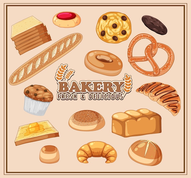 Free vector set of bread and pastry bakery products