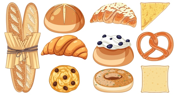 Set of bread and pastry bakery products