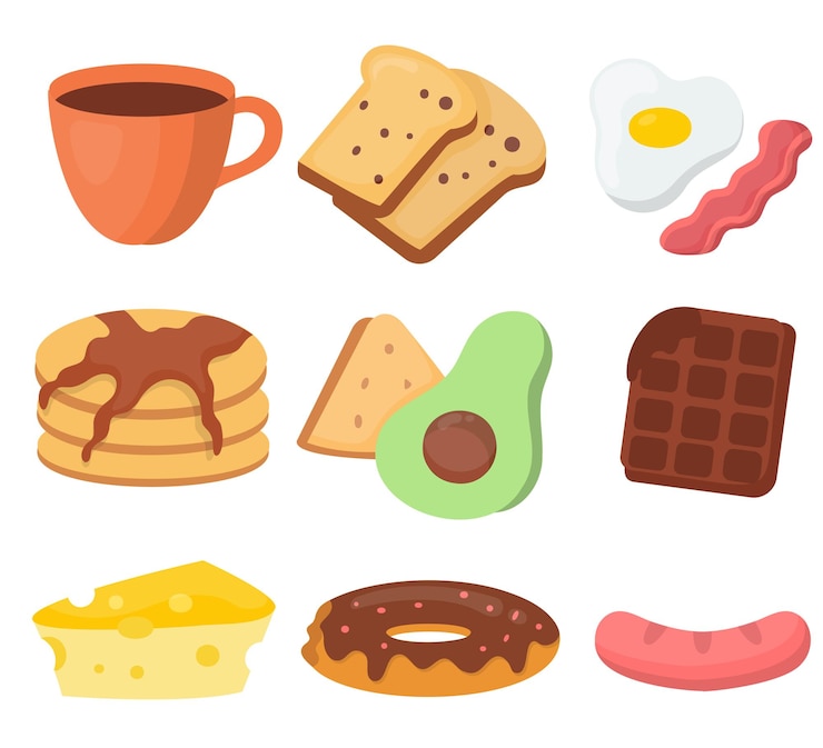Free Vector set of breads and bakery in cartoon style vector