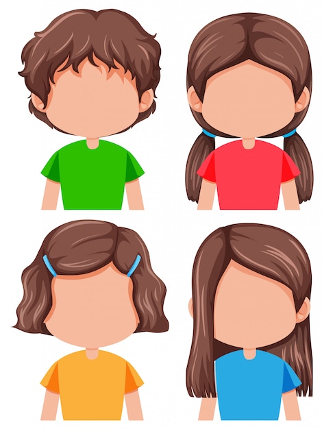 Free vector set of brunette girl different hairstyle