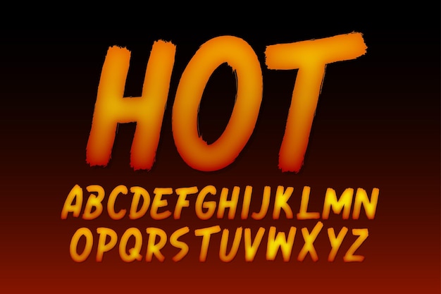 set of brush font with hot effect