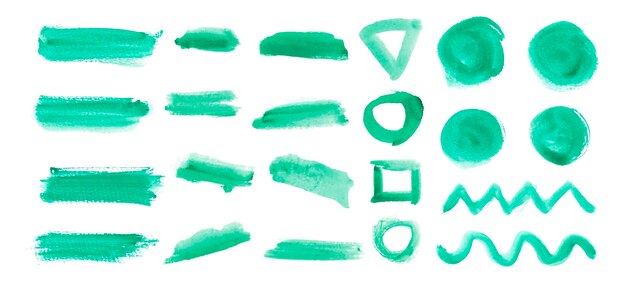 Set of brushed elements in green watercolor