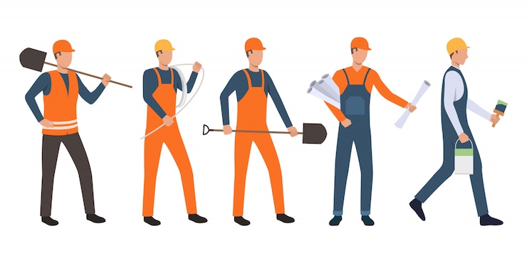 Free Vector set of builders, architect, electrician, painter and handymen