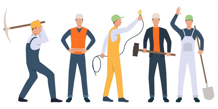 Free Vector set of builders, electrician and handymen working