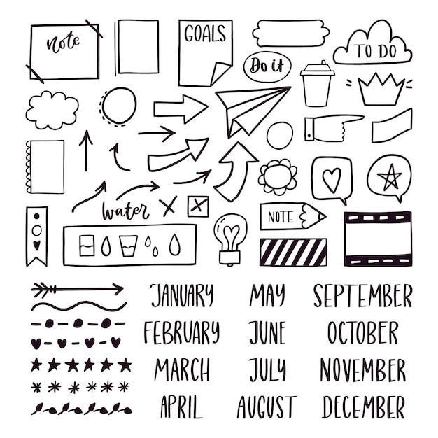 Free vector set of bullet journal elements