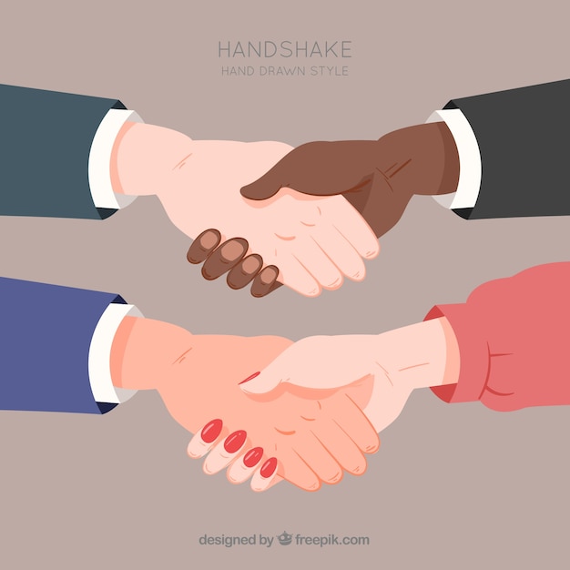 Vettore gratuito set di business handshake in stile piano