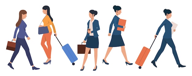 Free vector set of business people with luggage at airport terminal