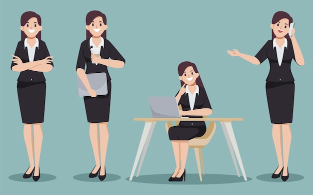 Set of business woman character diffrence pose. flat cartoon illustration vector design.