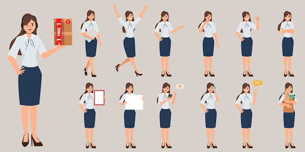 Free vector set business woman character in job routine