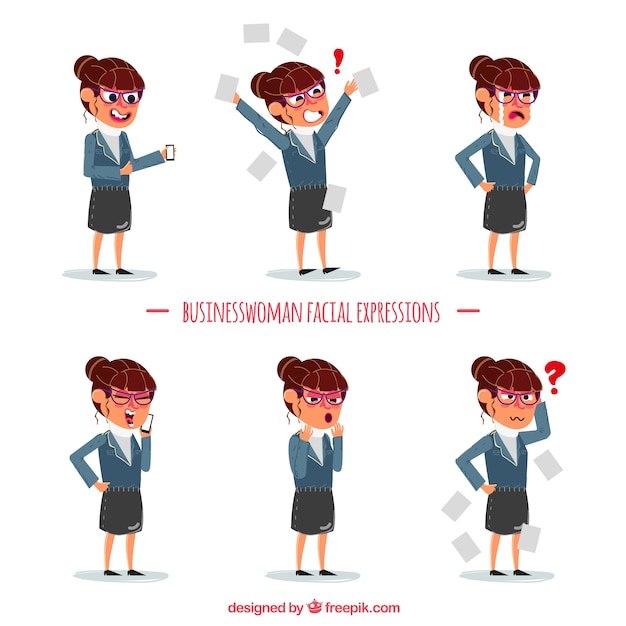 Free vector set of business woman with expressions