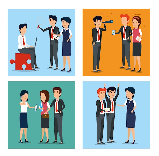 Set of businesswomen and businessmen illustrations