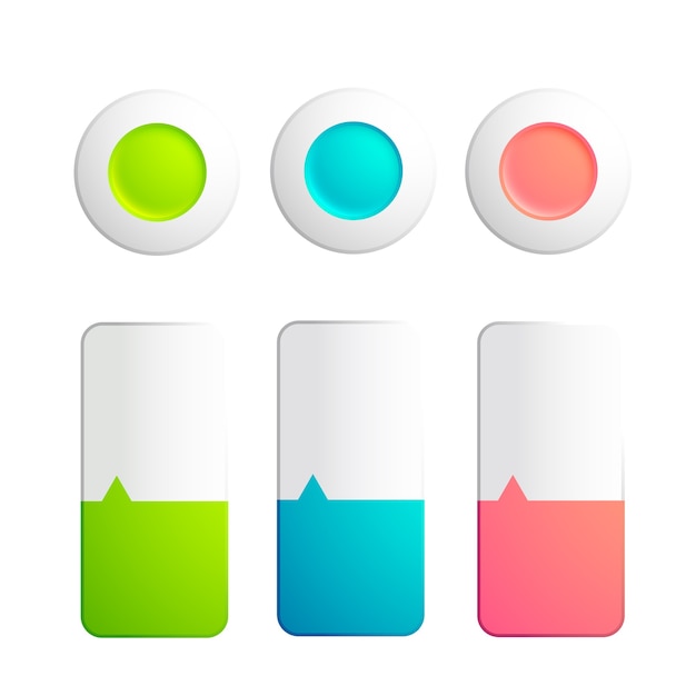 Free vector set of buttons and strips collection with round elements and strips divided on two colors with small arrow on the white