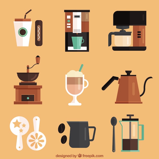 Set of cafe elements in flat design