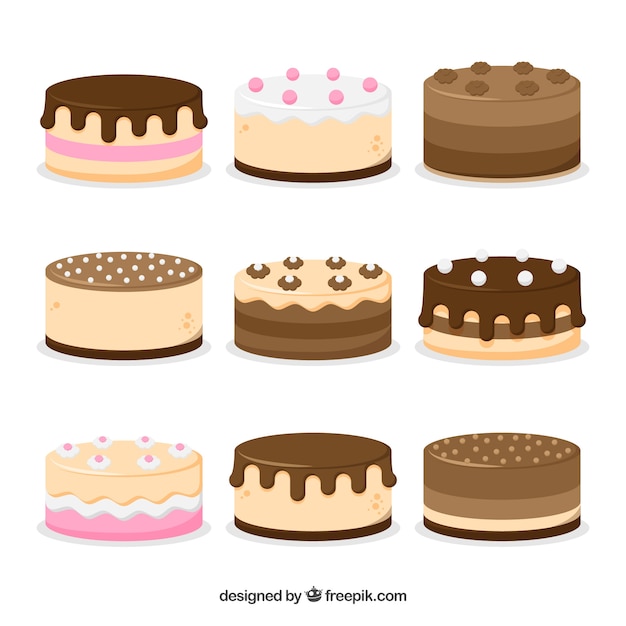 Free vector set of cakes in 2d style