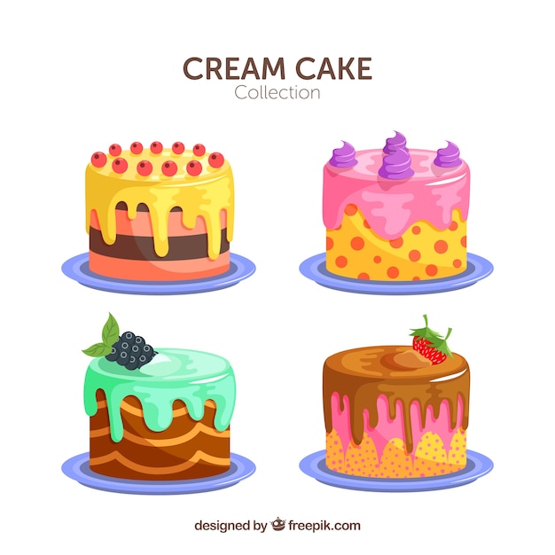 Free vector set of cakes in flat style