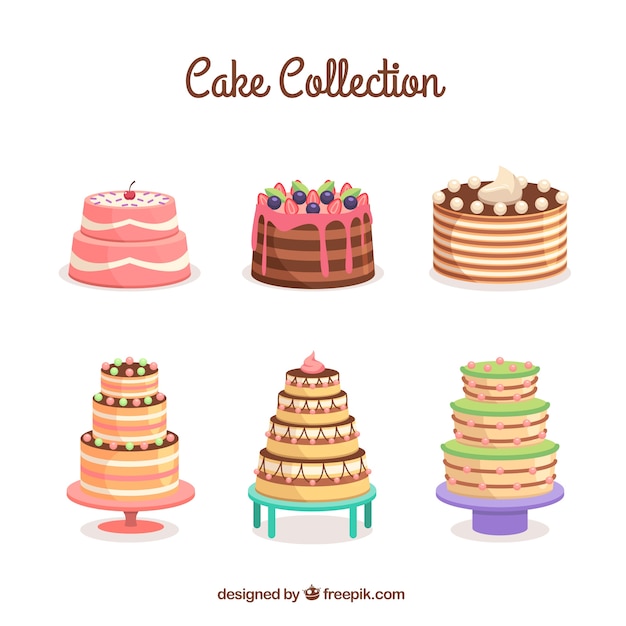 Free vector set of cakes in flat style